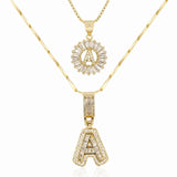 Paved Letter Initial Necklace Set