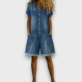 Clara - Combinaison courte vintage en coton avec aspect denim | Effet stylisant