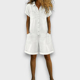 Clara - Combinaison courte vintage en coton avec aspect denim | Effet stylisant