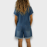 Clara - Combinaison courte vintage en coton avec aspect denim | Effet stylisant