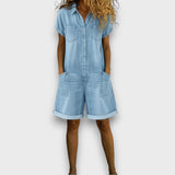 Clara - Combinaison courte vintage en coton avec aspect denim | Effet stylisant