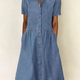 Caroline - Robe en Jean à Manches Courtes | Effet Silhouette