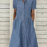 Caroline - Robe en Jean à Manches Courtes | Effet Silhouette