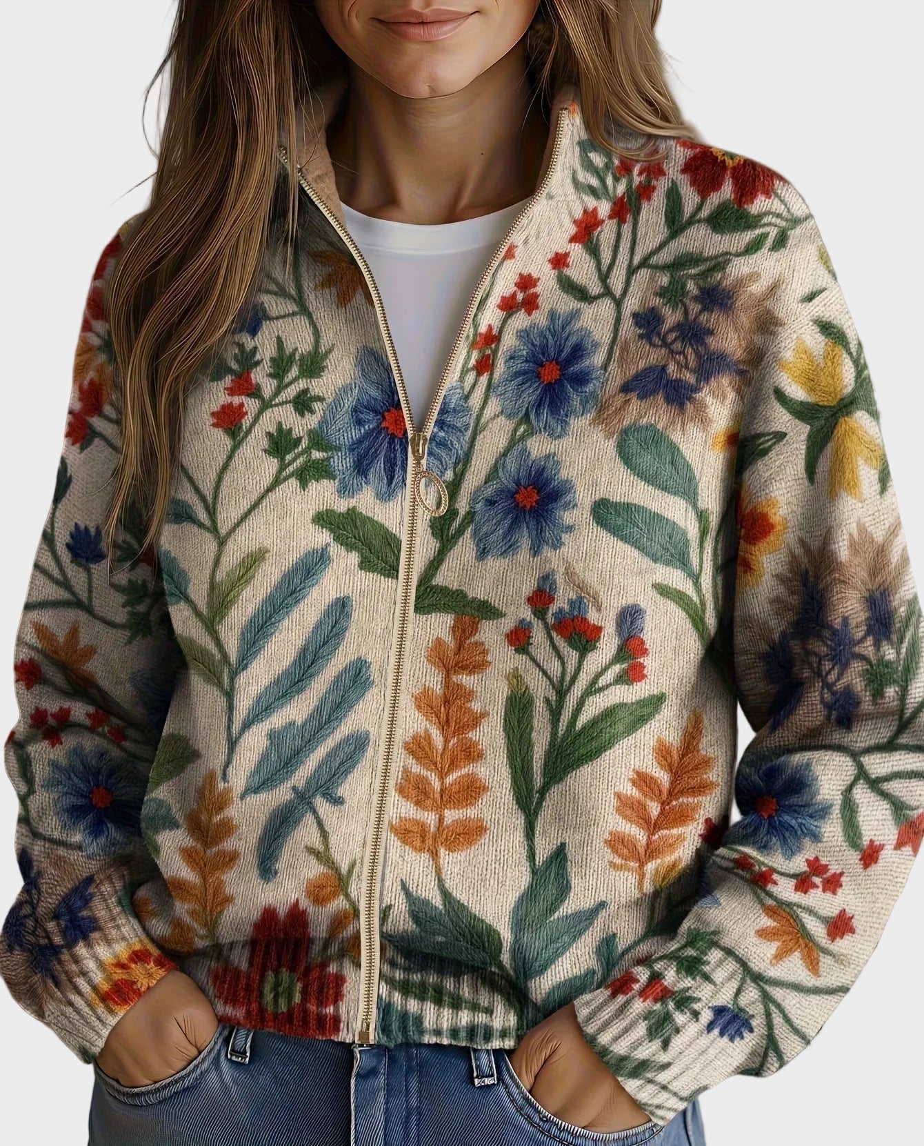 Tabitha – Gilet fleuri zippé