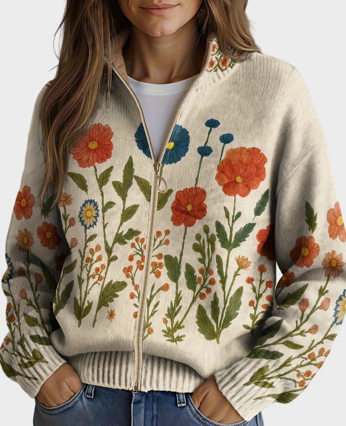 Wrenna – Gilet zippé à fleurs sauvages