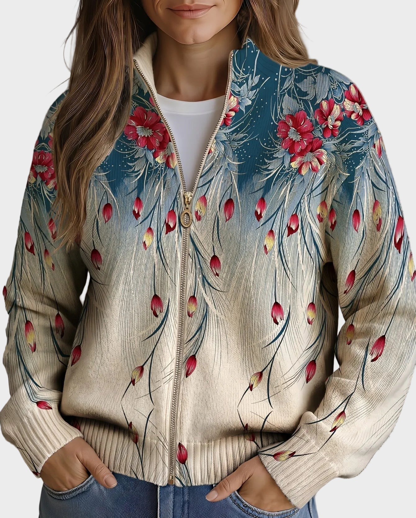 Zillah – Gilet dégradé à plumes de paon